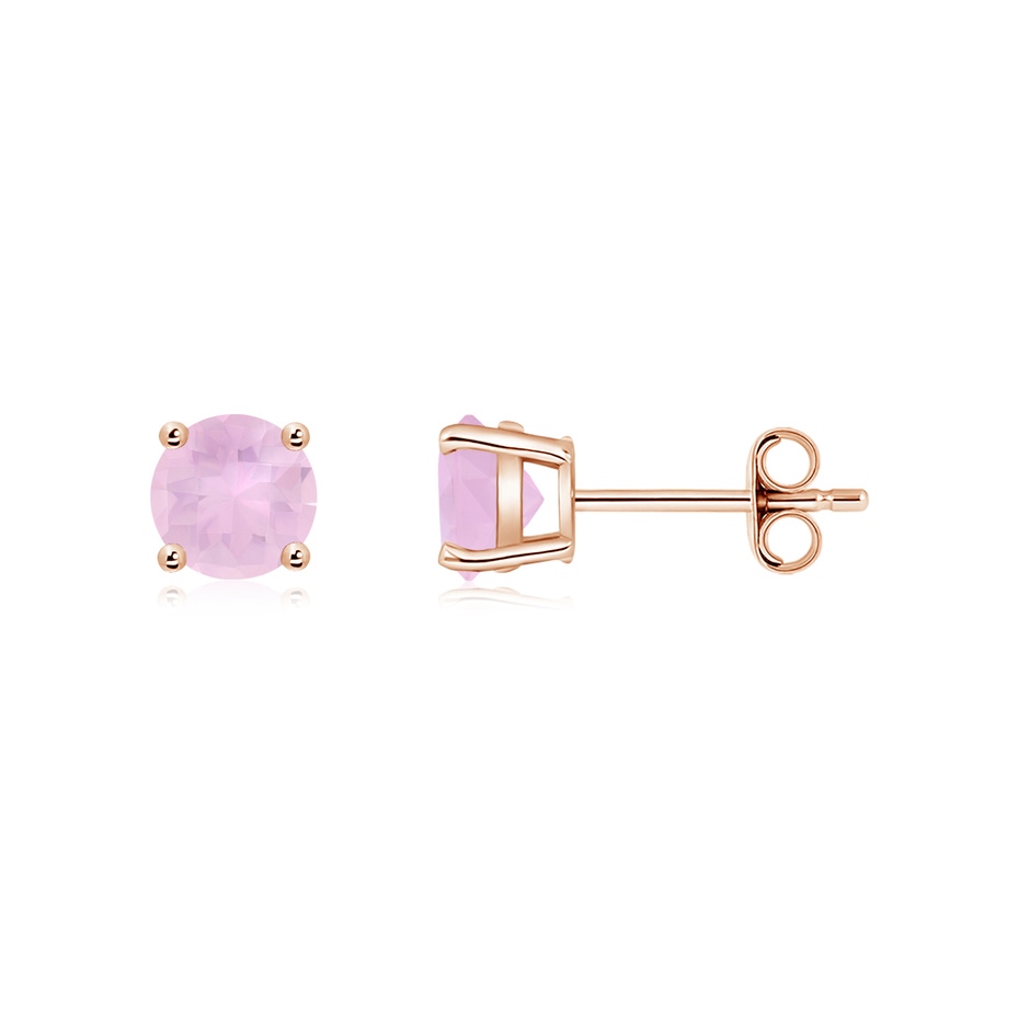 5mm AAAA Basket-Set Round Rose Quartz Studs in Rose Gold side 199