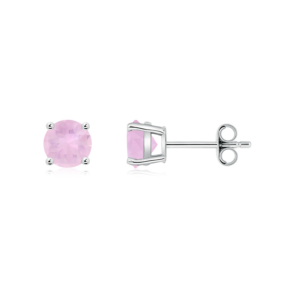 5mm AAAA Basket-Set Round Rose Quartz Studs in White Gold - side 199