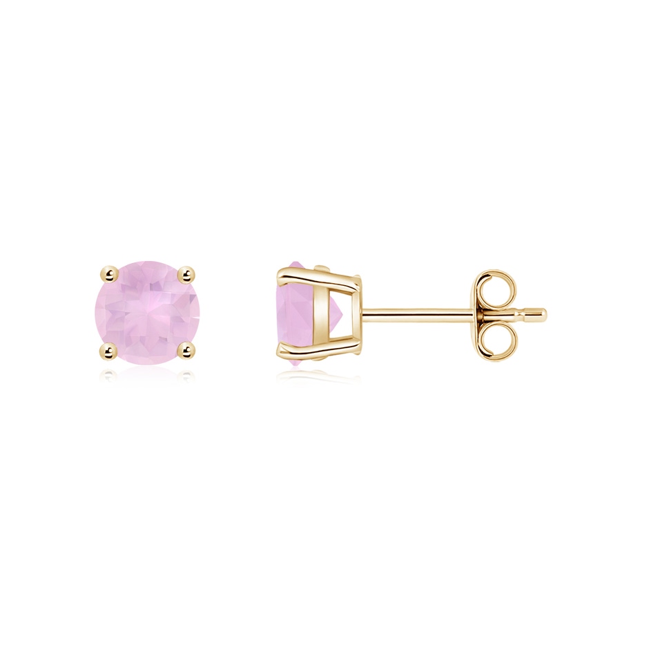 5mm AAAA Basket-Set Round Rose Quartz Studs in Yellow Gold side 199
