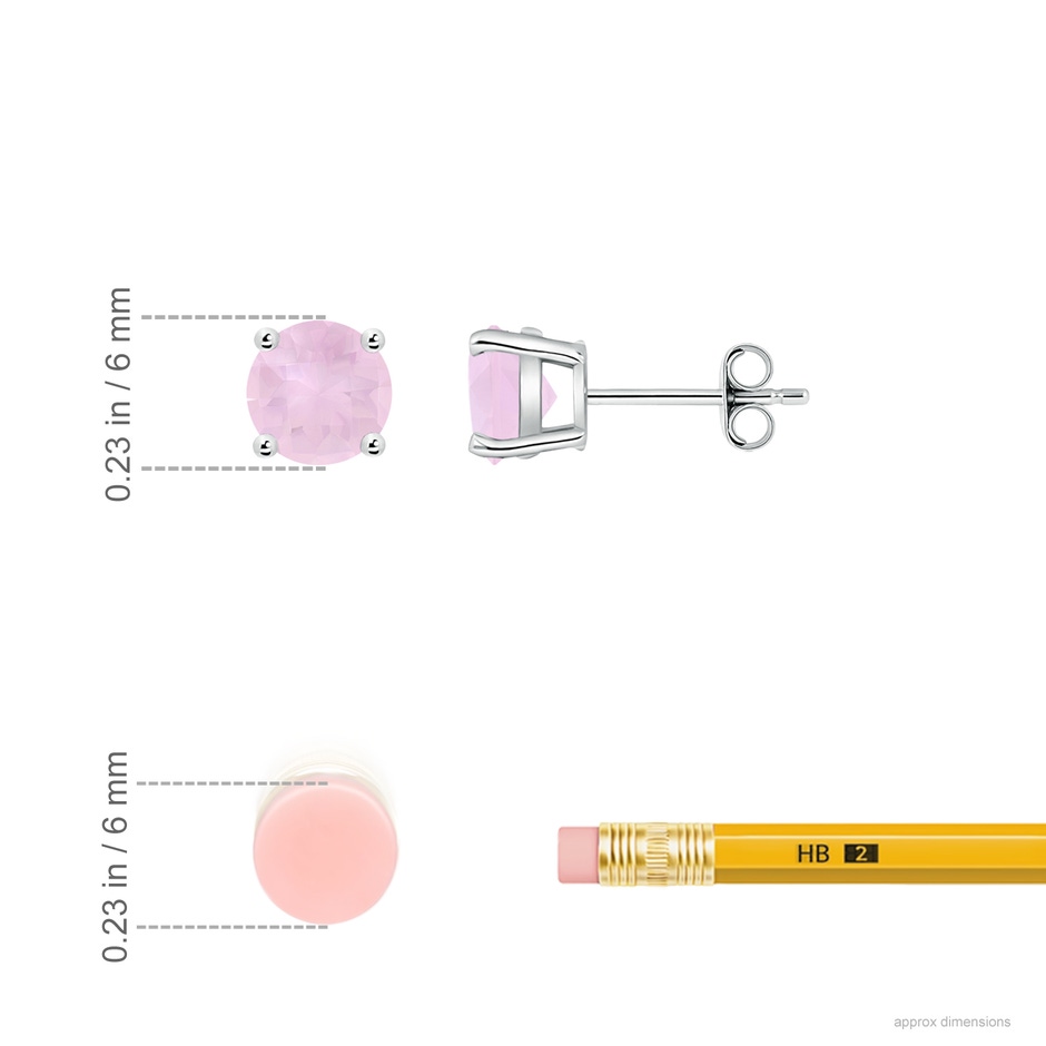 6mm AAA Basket-Set Round Rose Quartz Studs in White Gold ruler