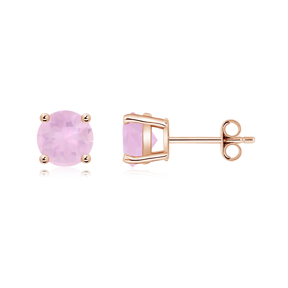 6mm AAAA Basket-Set Round Rose Quartz Studs in 18K Rose Gold side 199
