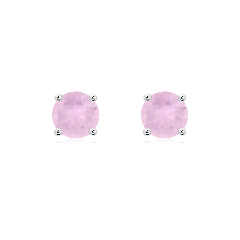 6mm AAAA Basket-Set Round Rose Quartz Studs in 18K White Gold