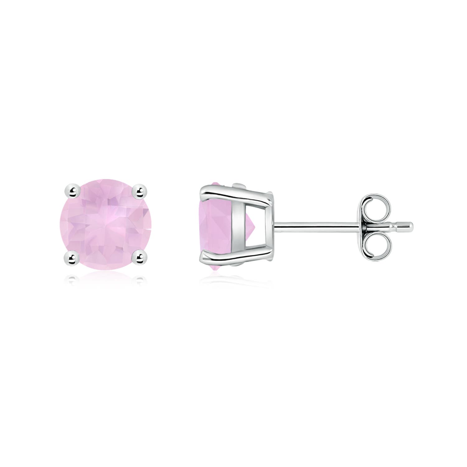 6mm AAAA Basket-Set Round Rose Quartz Studs in 18K White Gold - side 2