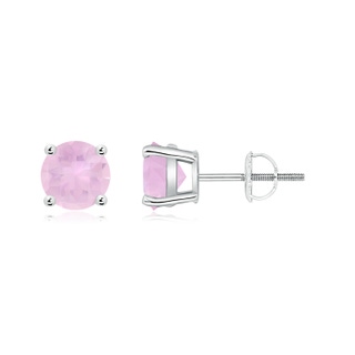 6mm AAAA Basket-Set Round Rose Quartz Studs in White Gold