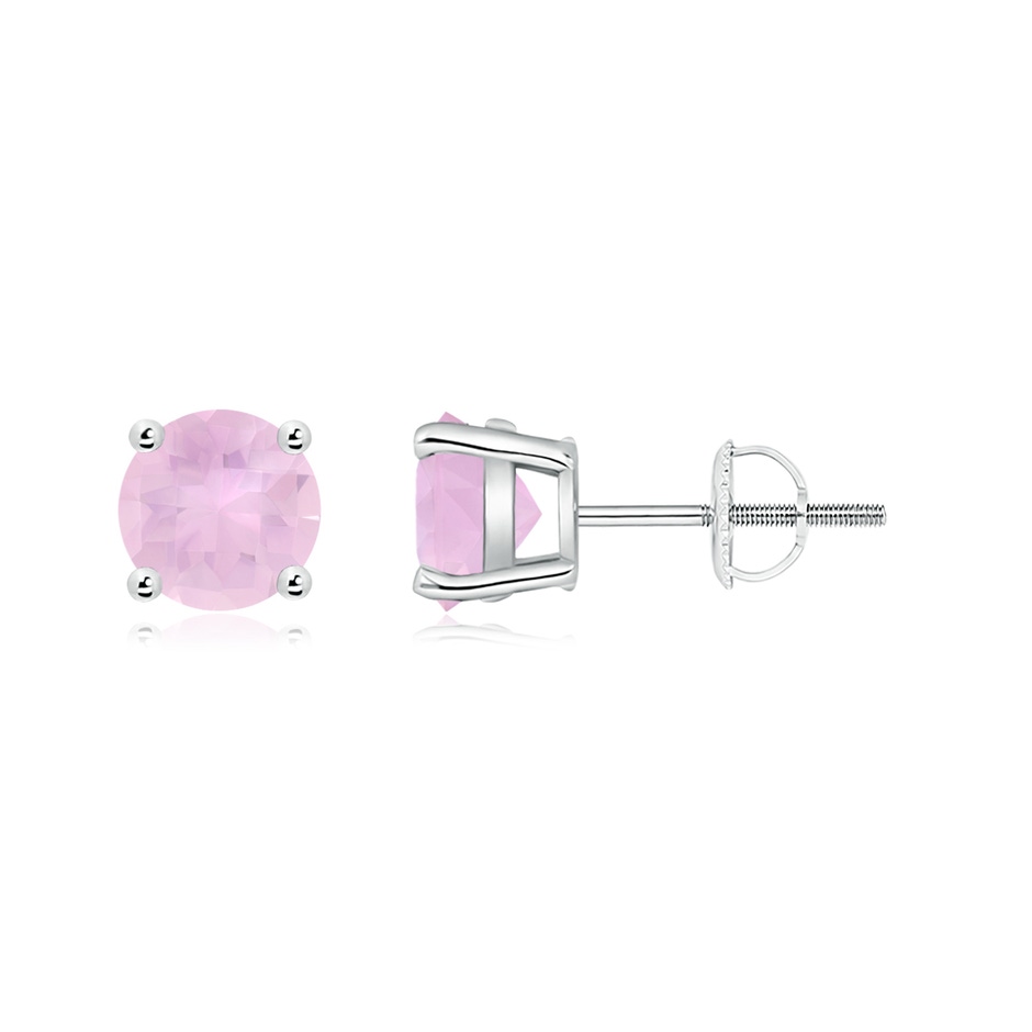 6mm AAAA Basket-Set Round Rose Quartz Studs in White Gold 