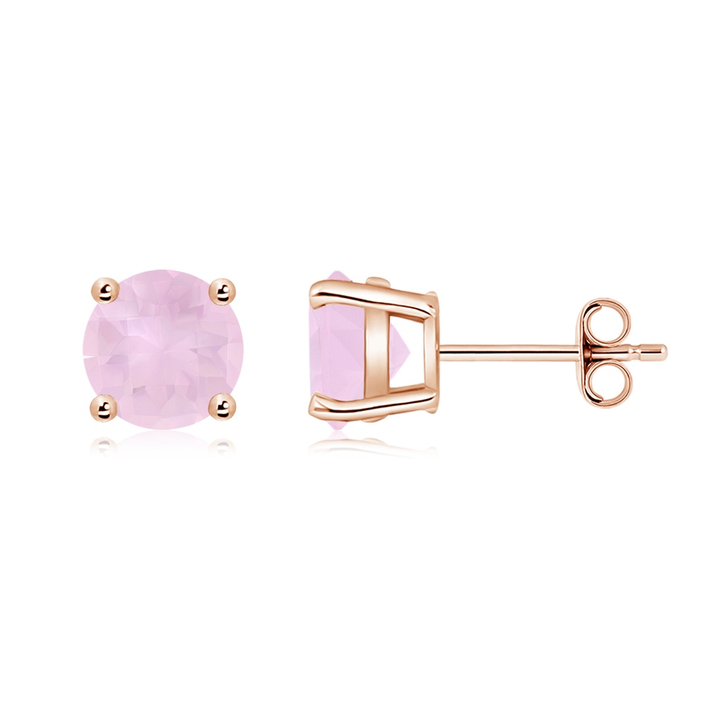 7mm AAA Basket-Set Round Rose Quartz Studs in Rose Gold - side 199