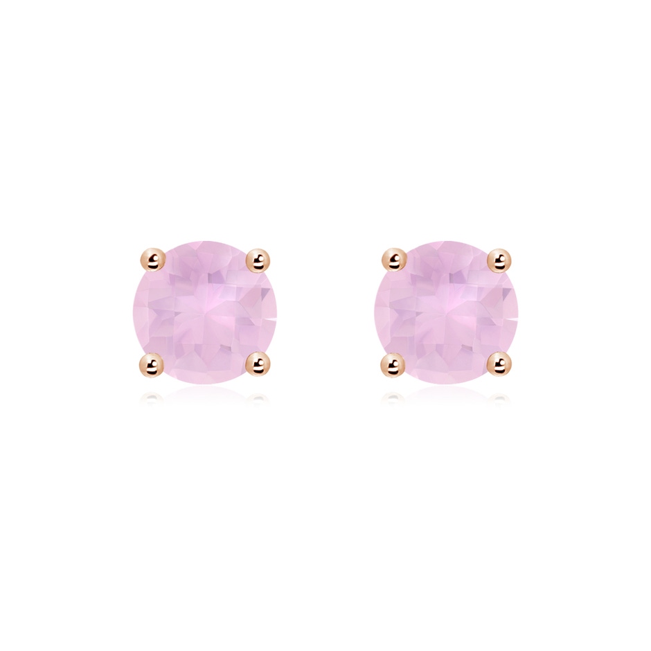 7mm AAAA Basket-Set Round Rose Quartz Studs in 18K Rose Gold 
