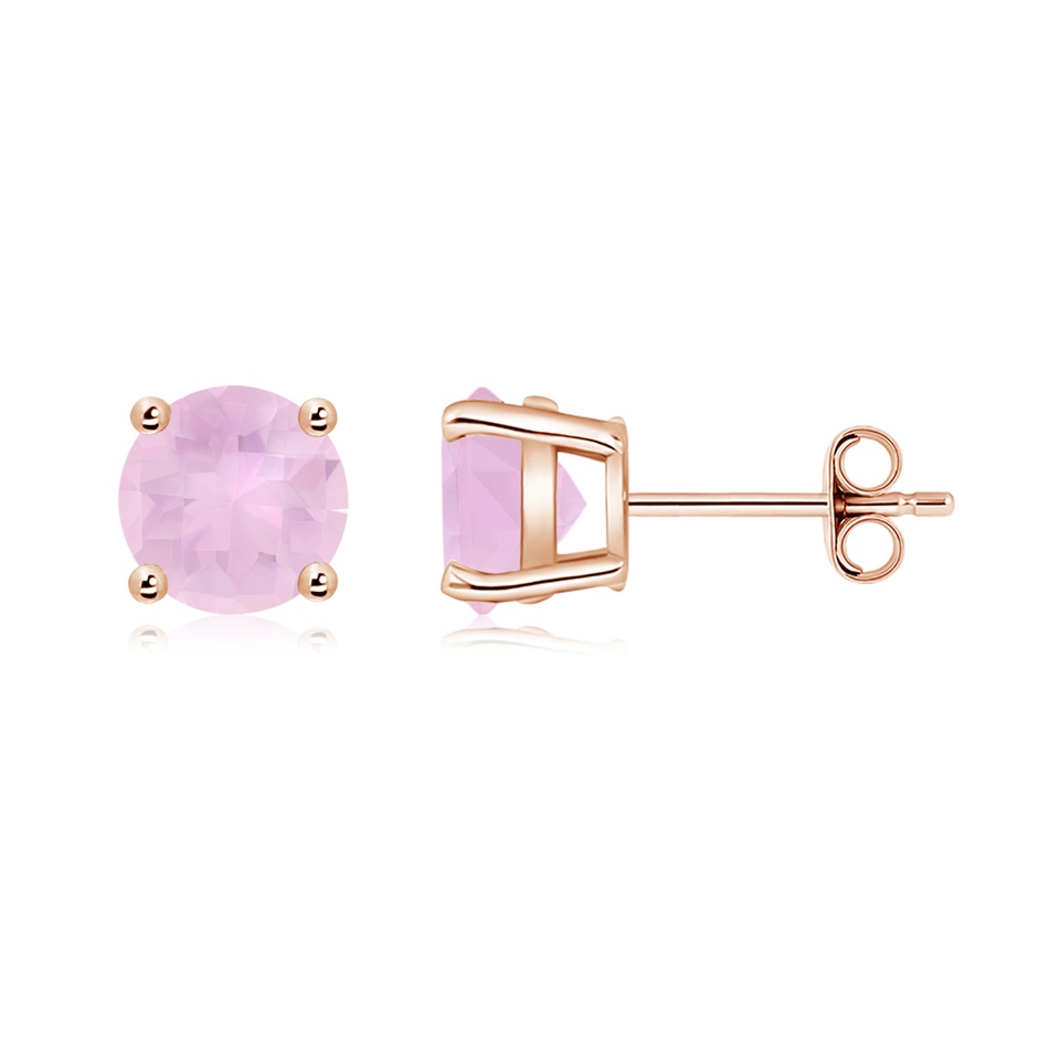 7mm AAAA Basket-Set Round Rose Quartz Studs in 18K Rose Gold side 199