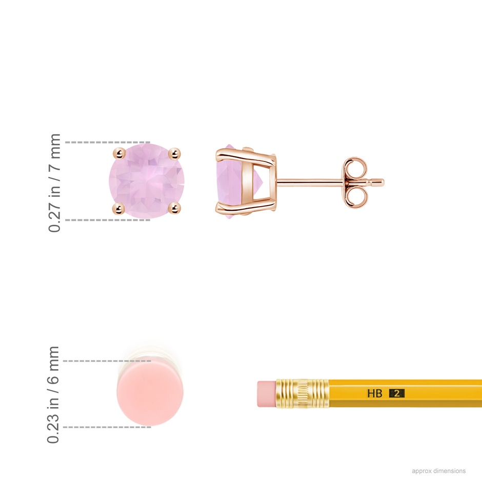 7mm AAAA Basket-Set Round Rose Quartz Studs in 18K Rose Gold ruler