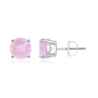 7mm AAAA Basket-Set Round Rose Quartz Studs in P950 Platinum