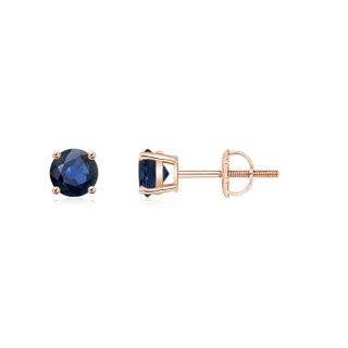 4mm AA Basket-Set Round Blue Sapphire Studs in Rose Gold