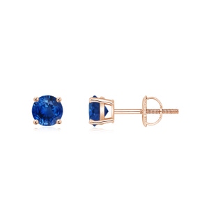 4mm AAA Basket-Set Round Blue Sapphire Studs in 9K Rose Gold