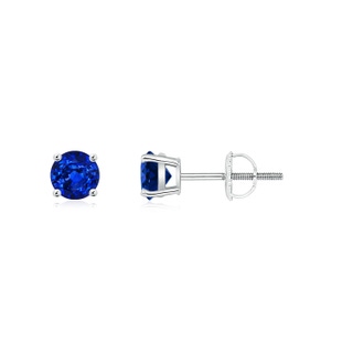 4mm AAAA Basket-Set Round Blue Sapphire Studs in White Gold