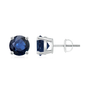 7mm AA Basket-Set Round Blue Sapphire Studs in P950 Platinum