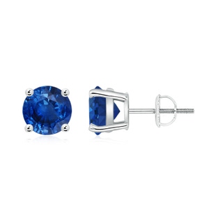 7mm AAA Basket-Set Round Blue Sapphire Studs in P950 Platinum