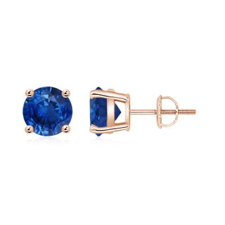 7mm AAA Basket-Set Round Blue Sapphire Studs in Rose Gold