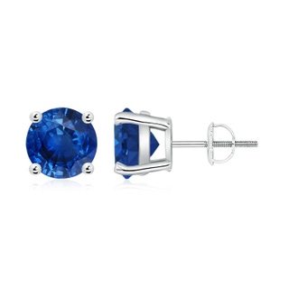 8mm AAA Basket-Set Round Blue Sapphire Studs in P950 Platinum