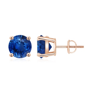 8mm AAA Basket-Set Round Blue Sapphire Studs in Rose Gold