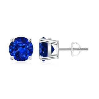 8mm AAAA Basket-Set Round Blue Sapphire Studs in P950 Platinum