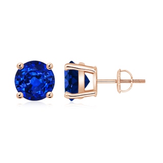 8mm AAAA Basket-Set Round Blue Sapphire Studs in Rose Gold