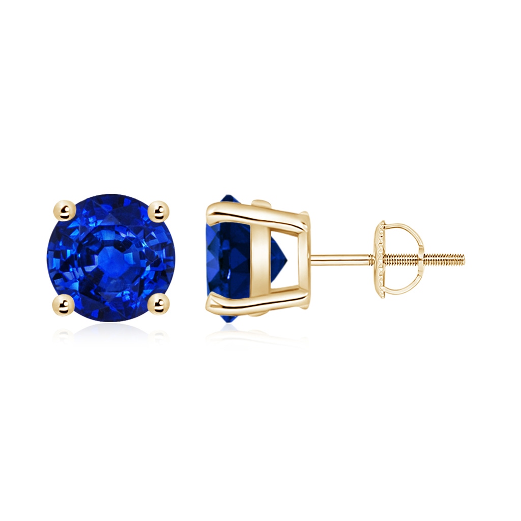 8mm Lab-Grown Basket-Set Round Blue Sapphire Studs in Yellow Gold