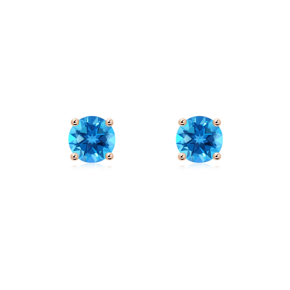 5mm AAAA Basket-Set Round Swiss Blue Topaz Studs in Rose Gold 