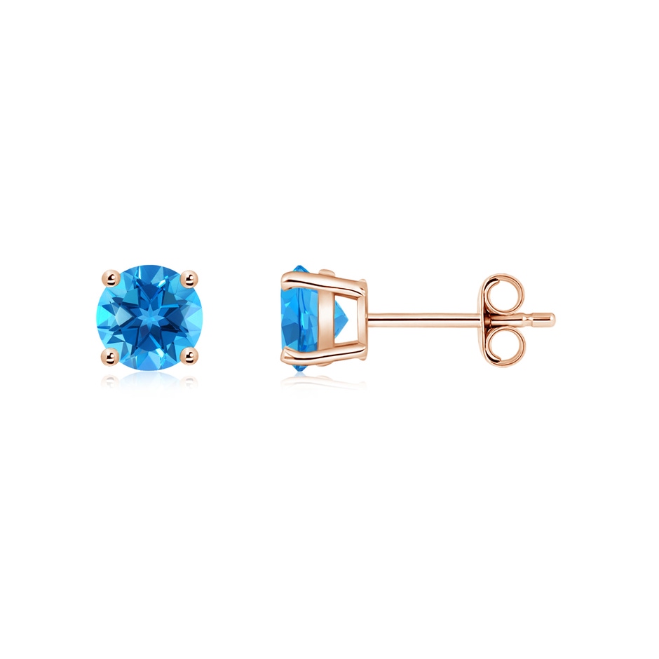 5mm AAAA Basket-Set Round Swiss Blue Topaz Studs in Rose Gold side 199