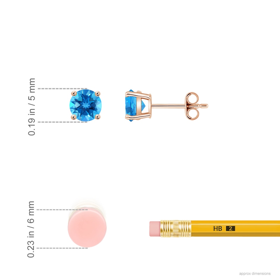 5mm AAAA Basket-Set Round Swiss Blue Topaz Studs in Rose Gold ruler