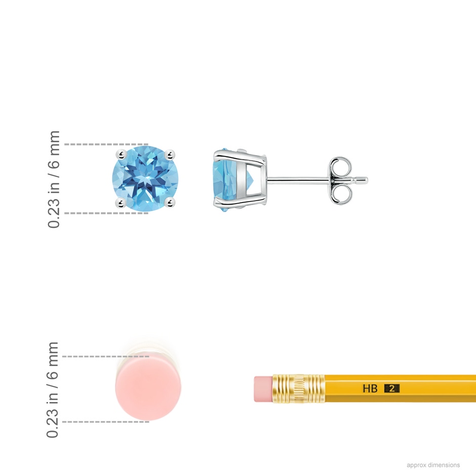 6mm A Basket-Set Round Swiss Blue Topaz Studs in P950 Platinum ruler