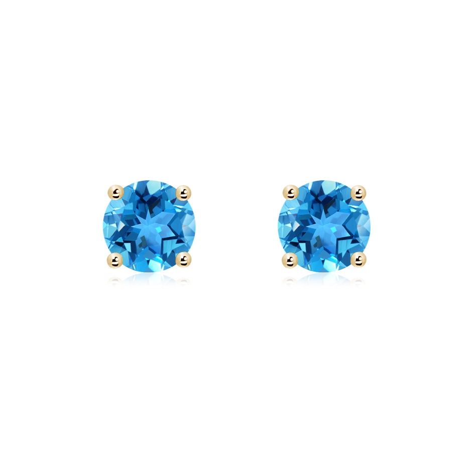 6mm AAA Basket-Set Round Swiss Blue Topaz Studs in Yellow Gold 