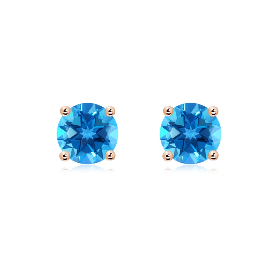 7mm AAAA Basket-Set Round Swiss Blue Topaz Studs in Rose Gold 