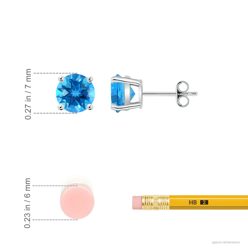 7mm AAAA Basket-Set Round Swiss Blue Topaz Studs in S999 Silver ruler