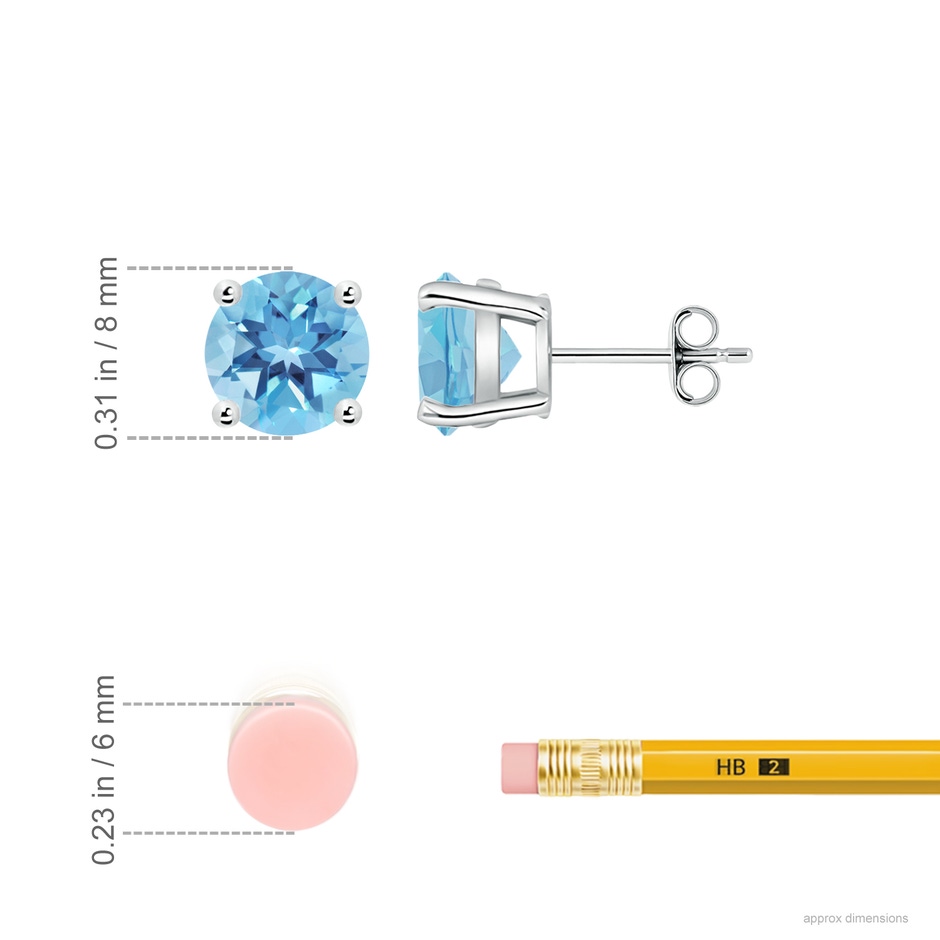 8mm A Basket-Set Round Swiss Blue Topaz Studs in S999 Silver ruler