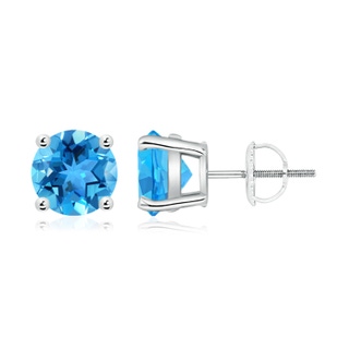 8mm AAA Basket-Set Round Swiss Blue Topaz Studs in White Gold