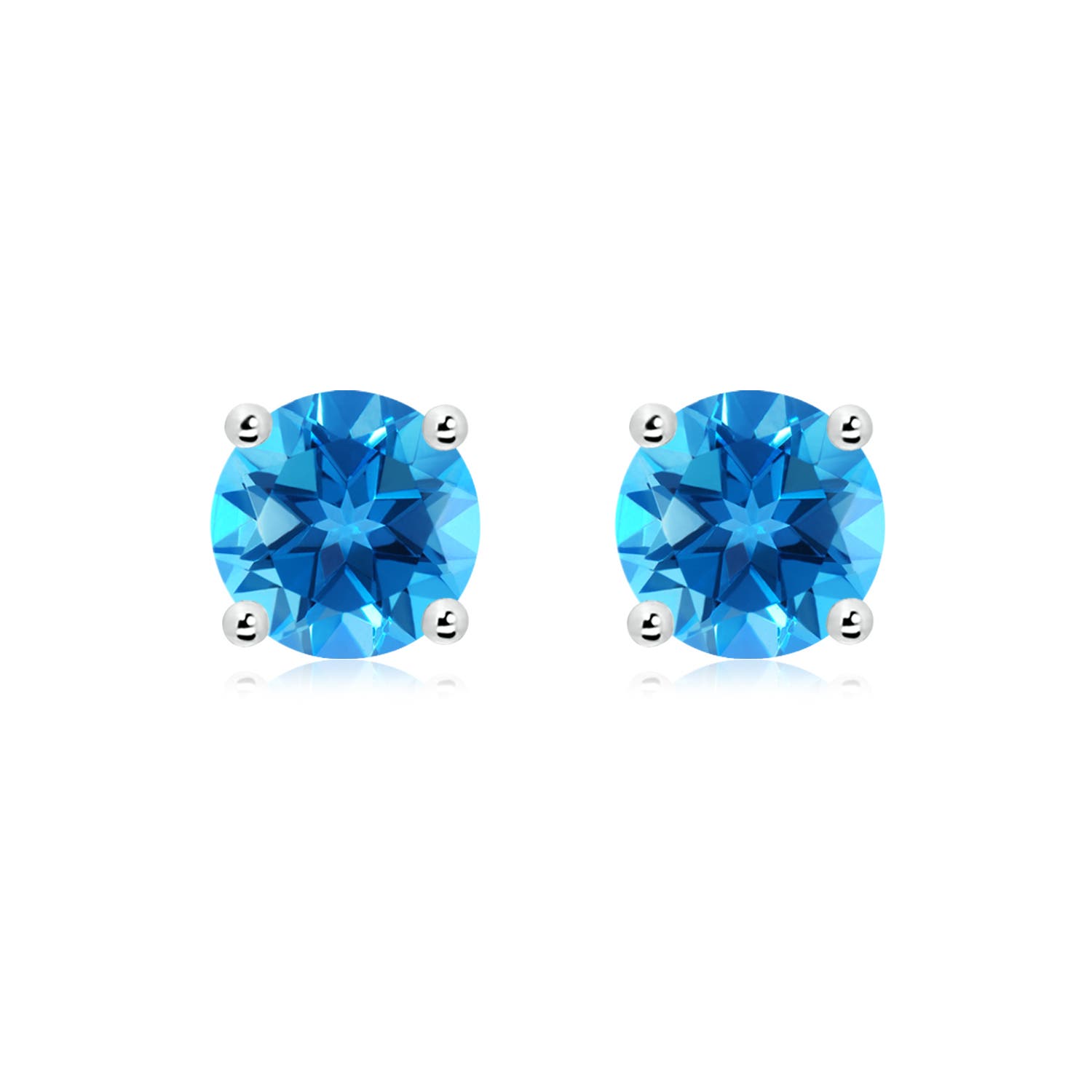8mm AAAA Basket-Set Round Swiss Blue Topaz Studs in 18CT White Gold