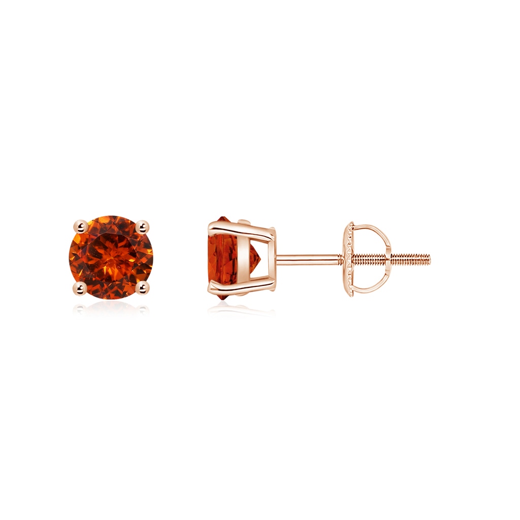 5mm AAAA Basket-Set Round Spessartite Studs in Rose Gold