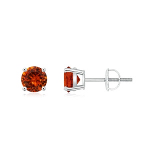 5mm AAAA Basket-Set Round Spessartite Studs in White Gold