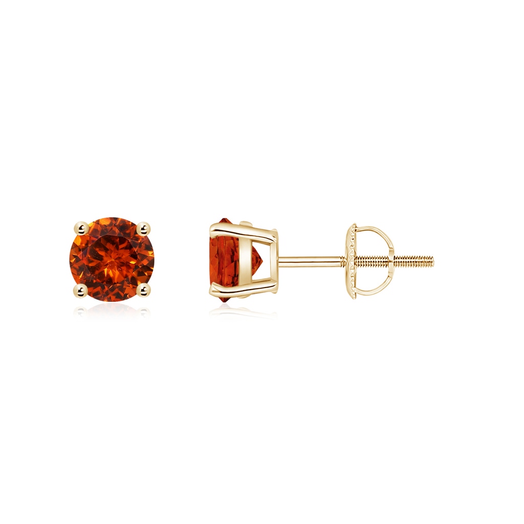 5mm AAAA Basket-Set Round Spessartite Studs in Yellow Gold