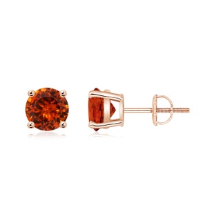 6mm AAAA Basket-Set Round Spessartite Studs in Rose Gold