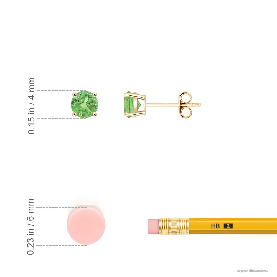 4mm A Basket-Set Round Tsavorite Studs in Yellow Gold ruler