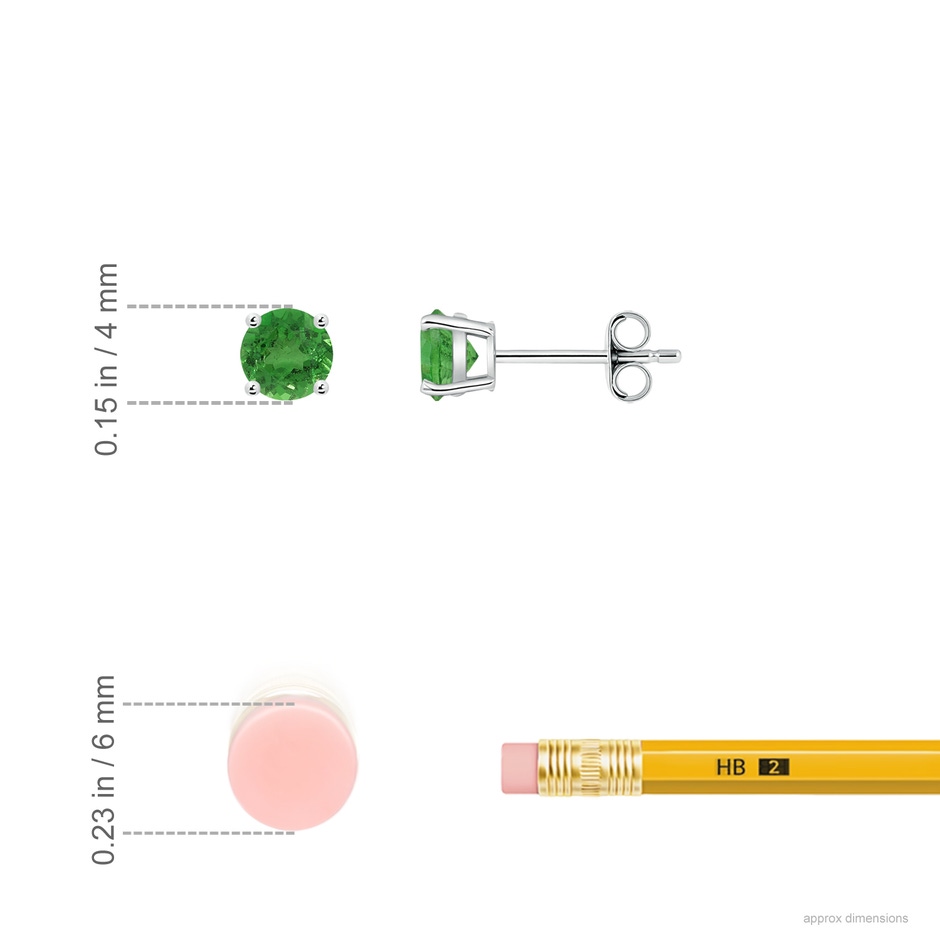 4mm AA Basket-Set Round Tsavorite Studs in White Gold ruler