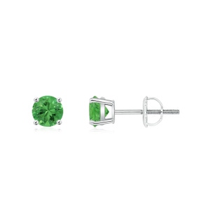 4mm AAA Basket-Set Round Tsavorite Studs in White Gold