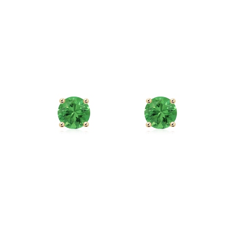 4mm AAA Basket-Set Round Tsavorite Studs in Yellow Gold