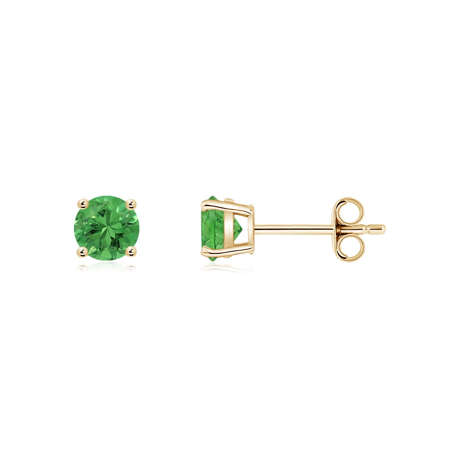 4mm AAA Basket-Set Round Tsavorite Studs in Yellow Gold - side 2