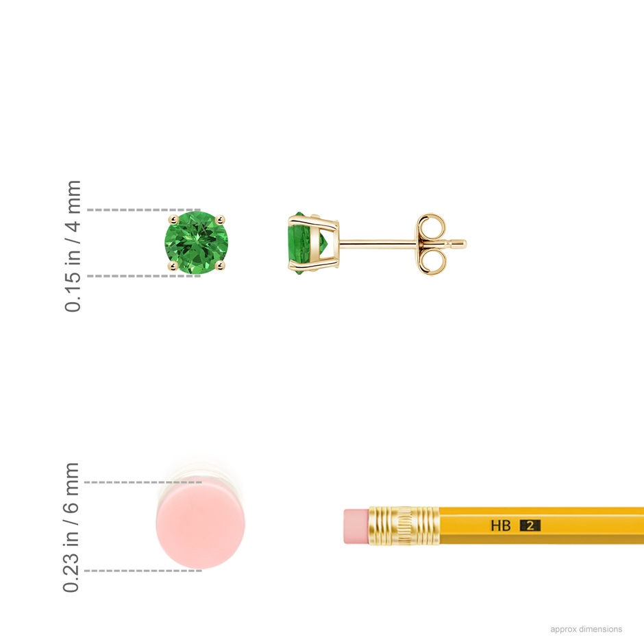 4mm AAAA Basket-Set Round Tsavorite Studs in 18K Yellow Gold ruler