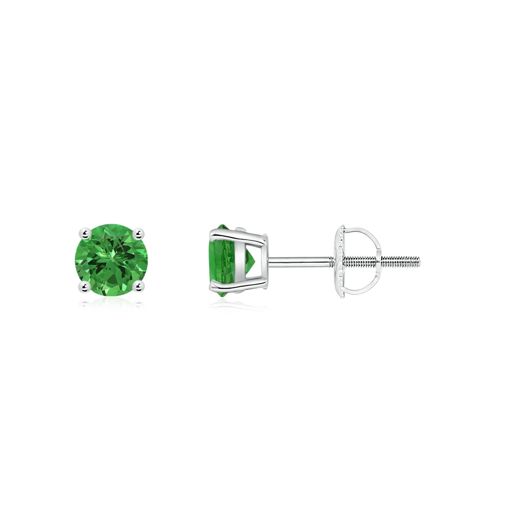 4mm AAAA Basket-Set Round Tsavorite Studs in P950 Platinum