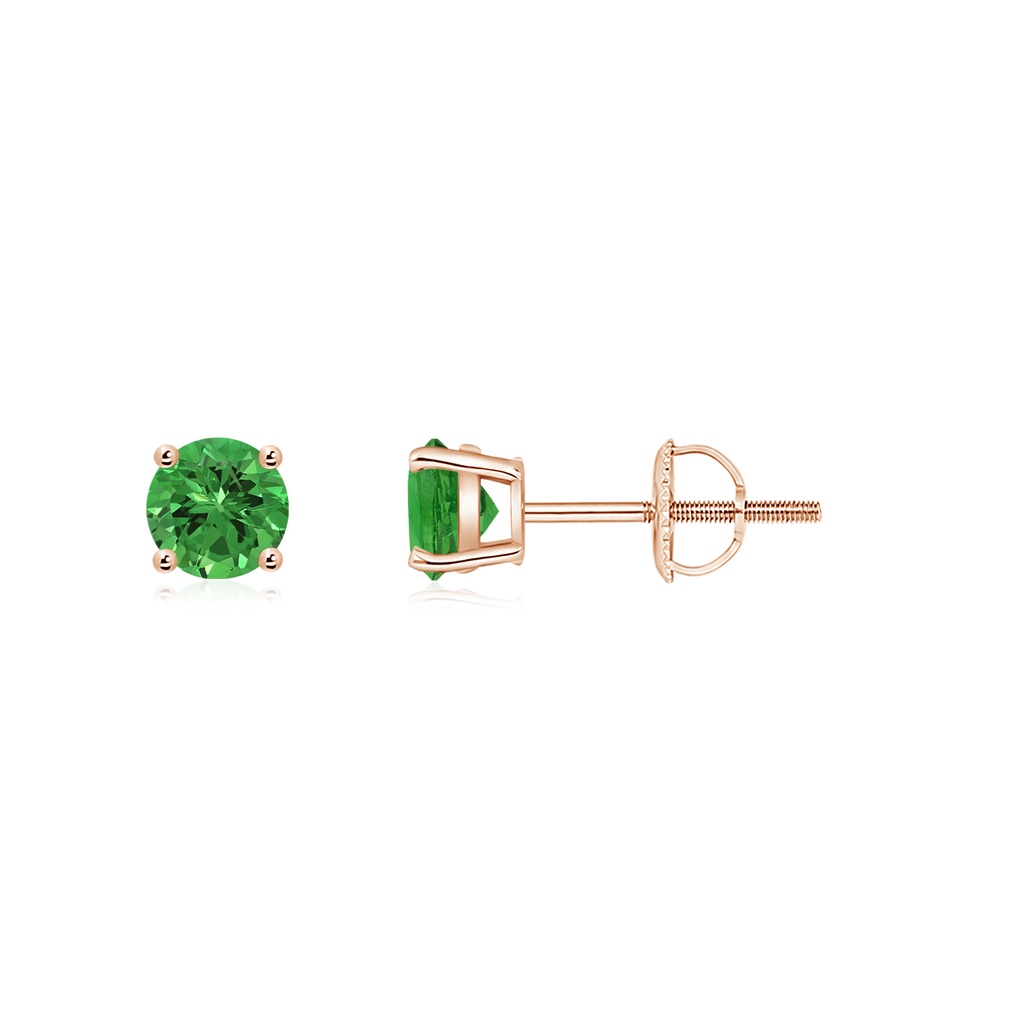 4mm AAAA Basket-Set Round Tsavorite Studs in Rose Gold