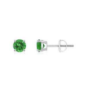 4mm AAAA Basket-Set Round Tsavorite Studs in White Gold