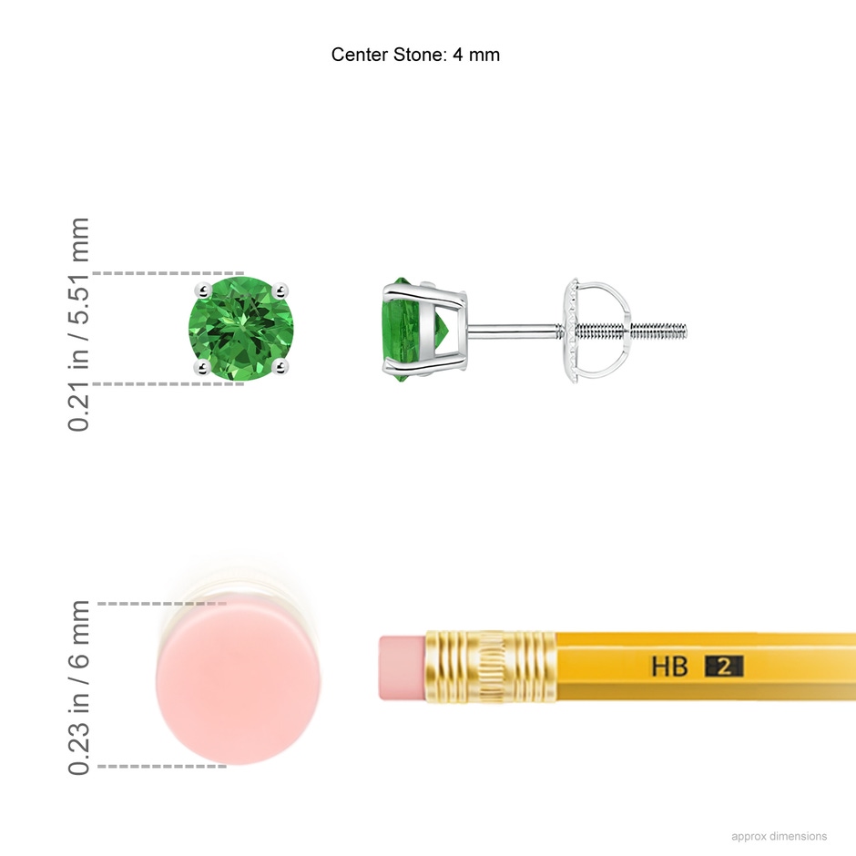 4mm AAAA Basket-Set Round Tsavorite Studs in White Gold ruler