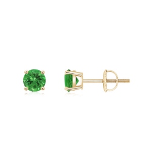 4mm AAAA Basket-Set Round Tsavorite Studs in Yellow Gold